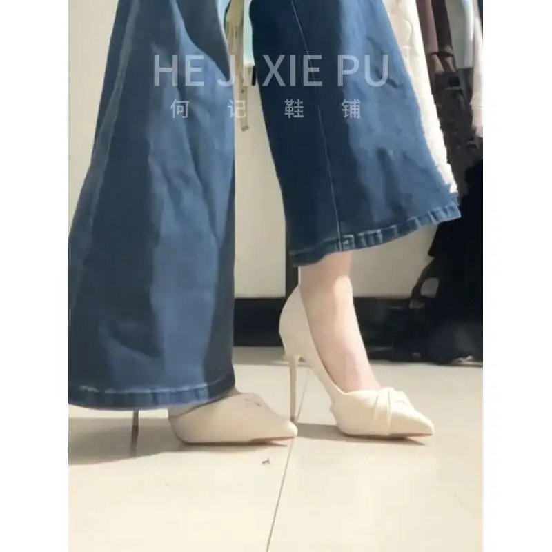 法式仙女风高跟鞋女2025新款米白色设计感尖头细跟气质不累脚单鞋