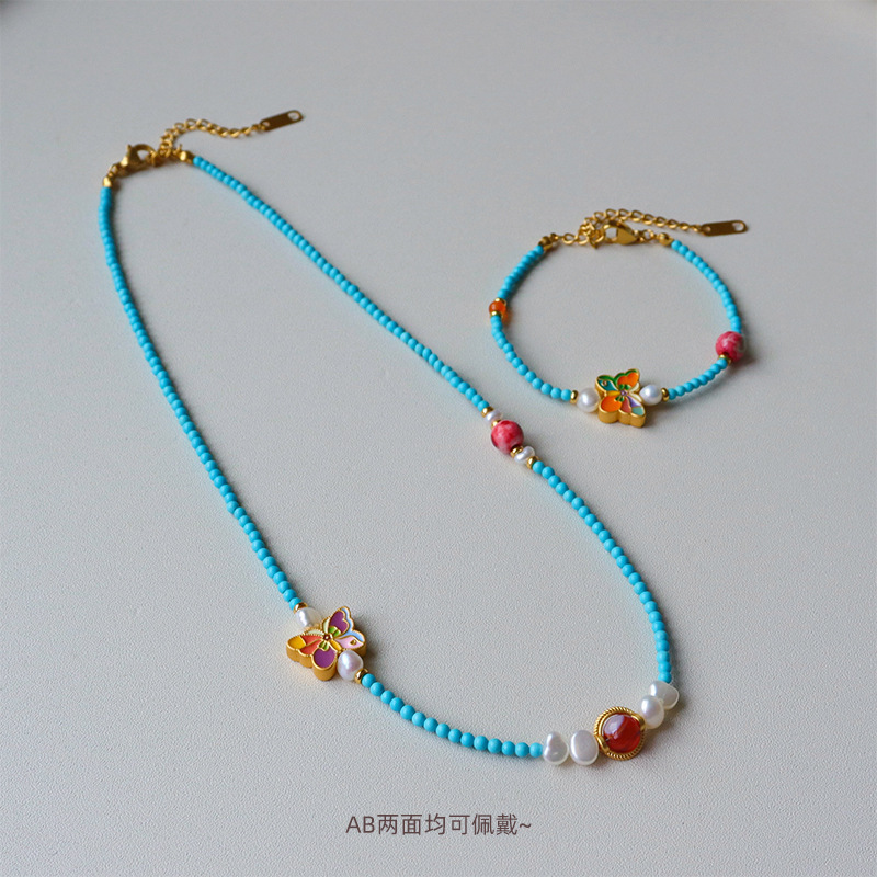 青岛黛美舒饰品淡水珍珠蝴蝶串珠项链女百搭高级感简约小众锁骨链