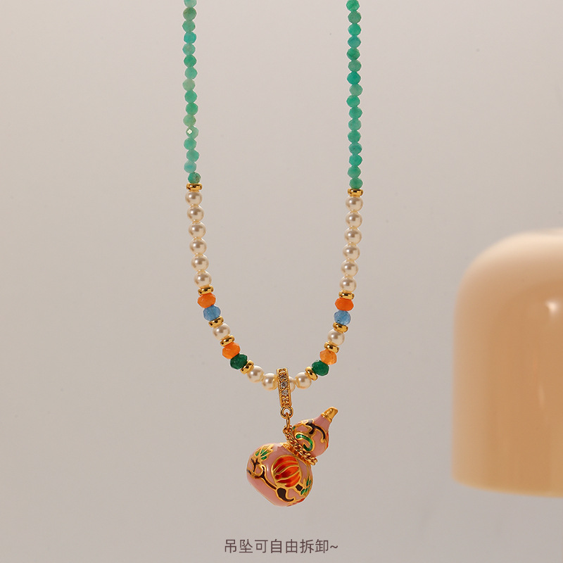 青岛黛美舒饰品珍珠滴油葫芦毛衣链女高级感长款百搭气质复古项链
