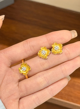 青岛黛美舒饰品小红书爆款精致百搭拉丝微镶锆石兰花戒指女小众