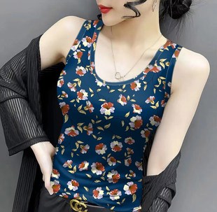 印花顯瘦外穿無袖 夏季 女 修身 法式 新款 氣質女吊帶背心上衣碎花大碼