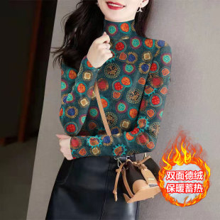 新款 双面绒韩版 德绒显瘦上衣秋冬款 高领长袖 潮 中老年外穿小衫 女装