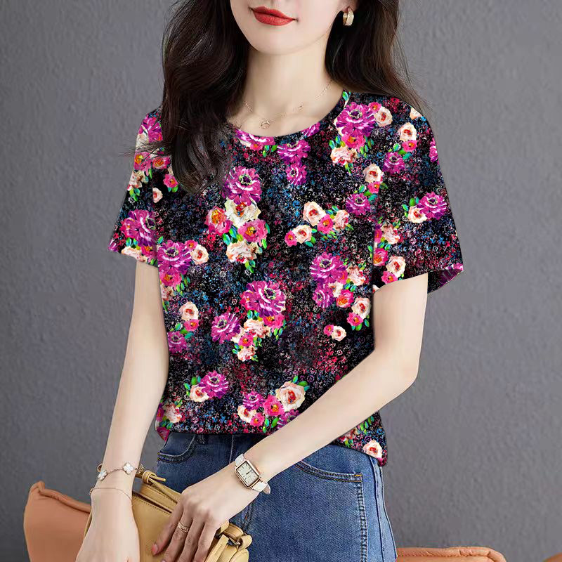 夏季气质小衫百搭短袖显瘦T恤印花薄款上衣女装透气圆领洋气高档,女装/女士精品,T恤,淘宝优惠券,粉丝福利购,淘宝优惠卷