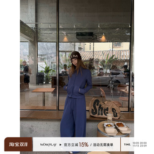 WOWPLAY杨九七 华夫格套装女短款开衫立领卫衣外套+休闲裤二件套