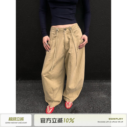 杨九七美式复古直筒工装休闲裤女