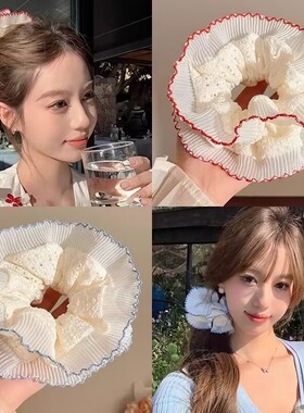 法式甜美双层蕾丝肥肠大发圈高级感小众设计花边头绳扎马尾发绳女