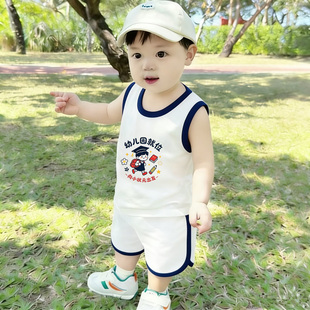 幼儿园就位~开学季教师节男童套装夏季薄款纯棉t恤背心短裤两件套