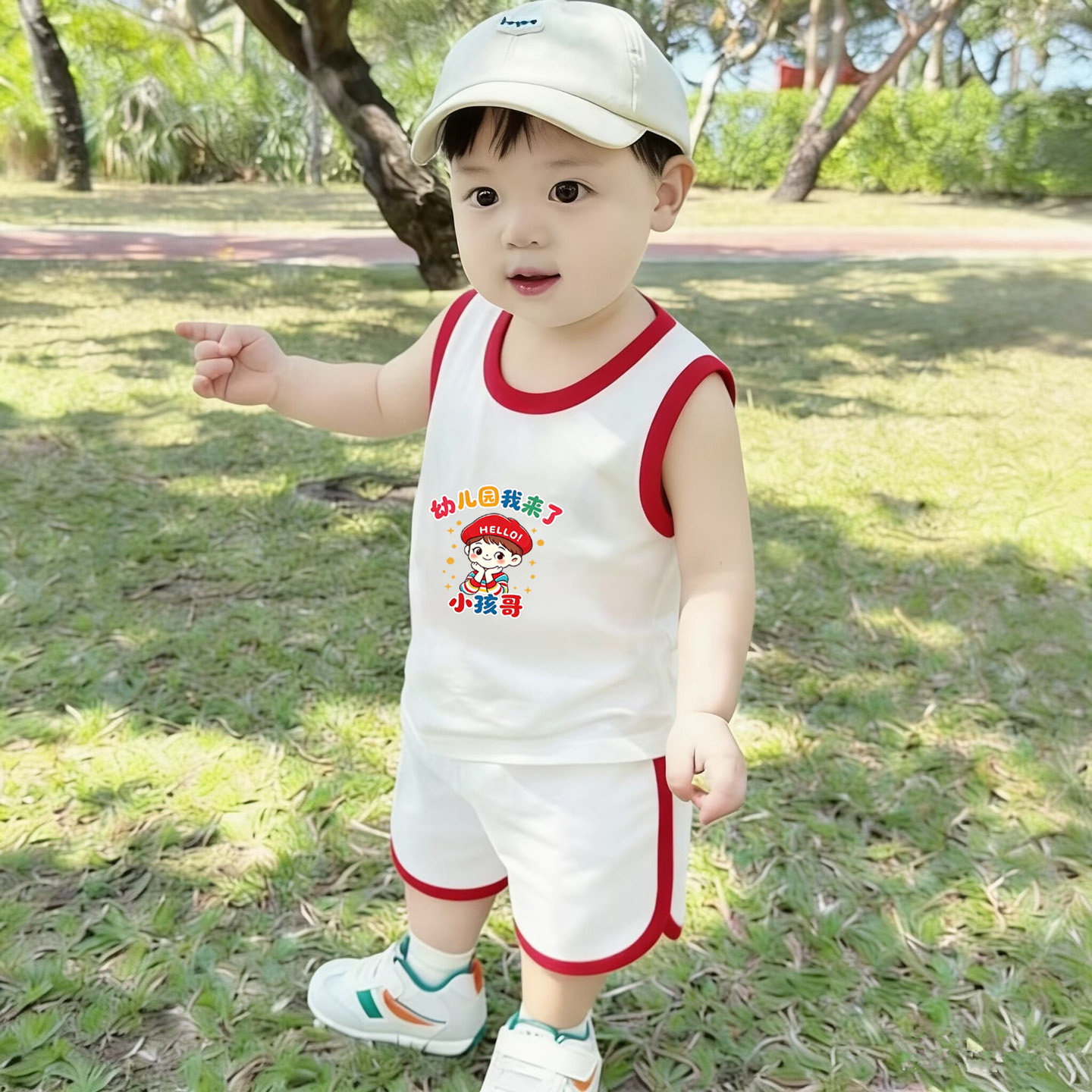 幼儿园我来了 小孩哥~开学季教师节纯棉休闲宝宝运动无袖两件套装