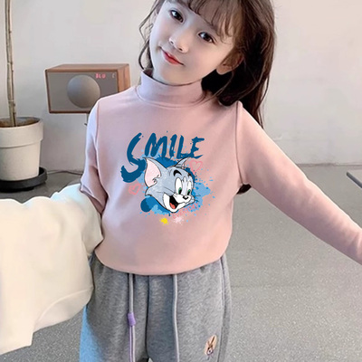 保暖上衣粉色秋冬宝宝2025德绒长袖T恤儿童内搭半高领打底衫女童