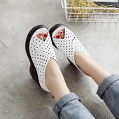 小个子百搭真皮镂空鱼嘴仙女风松糕坡跟厚底凉鞋 新款 女夏季 高跟鞋