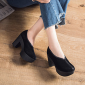 真皮单鞋 女百搭 粗跟单鞋 女复古坡跟防水台高跟奶奶鞋 女2026春新款