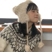 沈月同款 帽子毛线帽兔毛针织雷锋帽秋冬可爱甜美球球毛绒护耳帽女