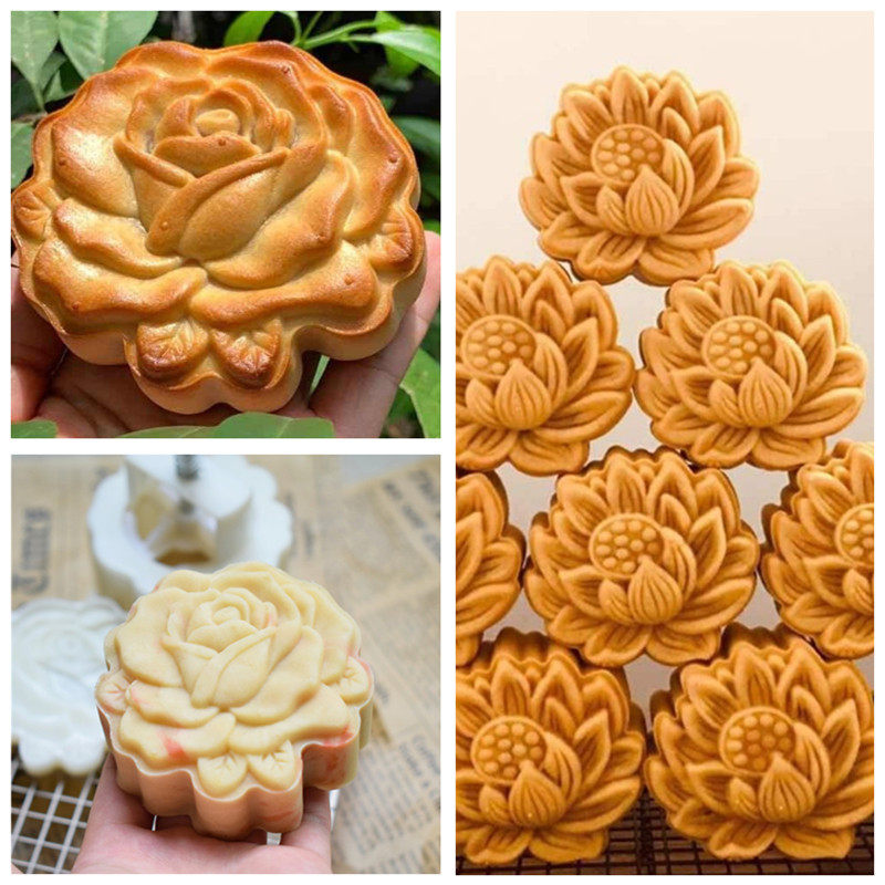 月饼模具玫瑰花荷花大号150克手压式自制冰皮点心绿豆糕点莲花磨
