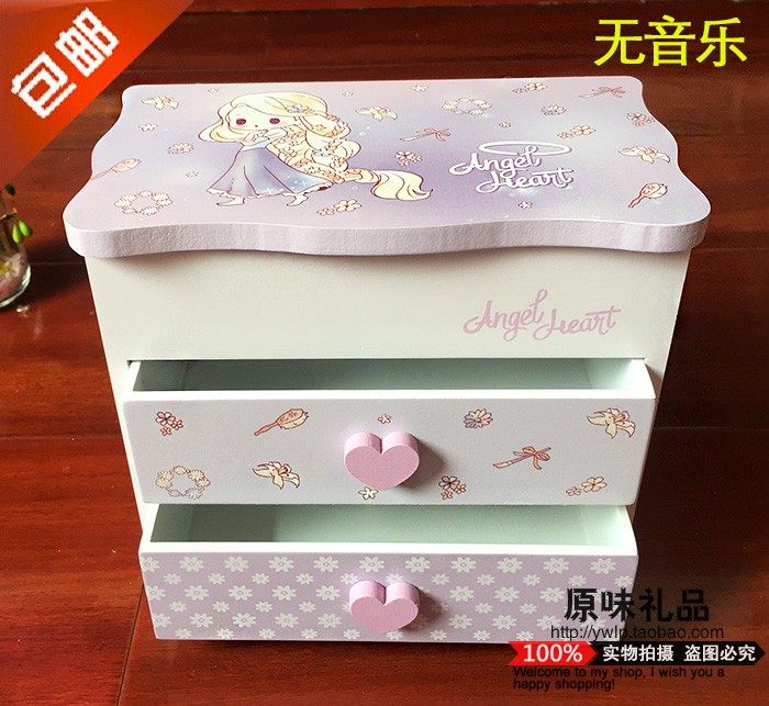 卡通木质首饰盒 童话公主多层收纳盒 儿童饰品盒 送女孩闺蜜礼物