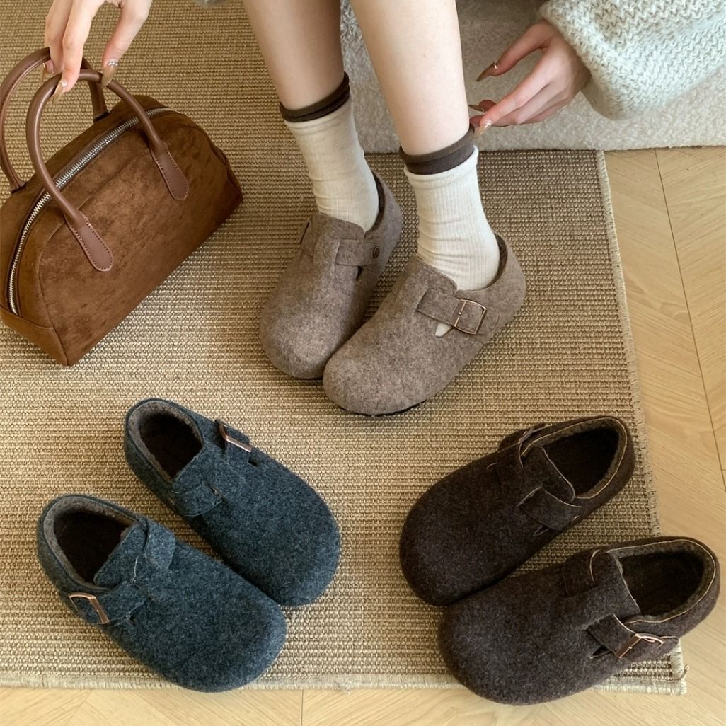 复古加绒厚底棉鞋女2025新款冬季雪地靴魔术贴百搭保暖毛毛鞋