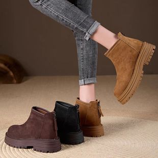 复古厚底马丁靴女2025新款 小个子磨砂短筒靴子 秋冬季