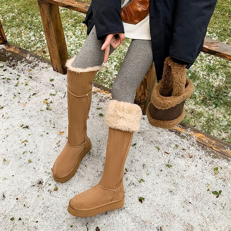 外翻两穿东北长靴雪地靴女过膝纽扣高筒厚底2025新款冬季加绒
