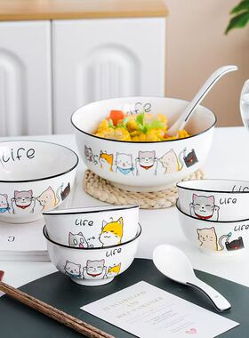 碗盘子好看漂亮吃饭的卡通猫in风饭碗家用2025新款高颜值餐具套装