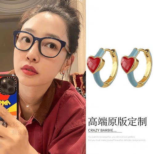 多巴胺彩色滴油爱心耳钉新款耳扣甜美小清新个性小众ins风耳饰