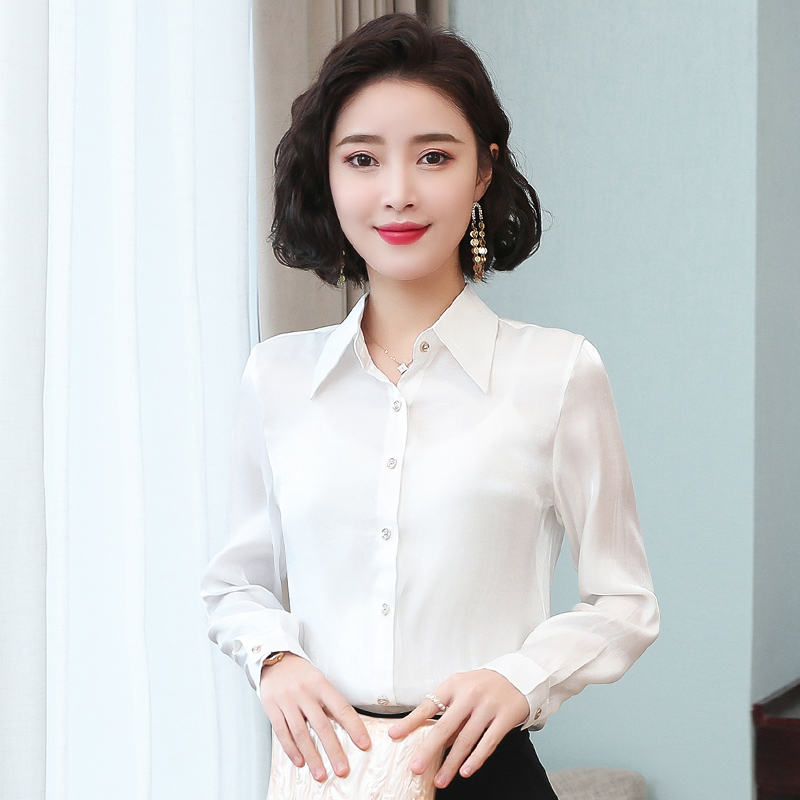 Real photo 2021 new spring women's shirt professional temperament white collar commuting ol long sleeve slim fashion atmosphere