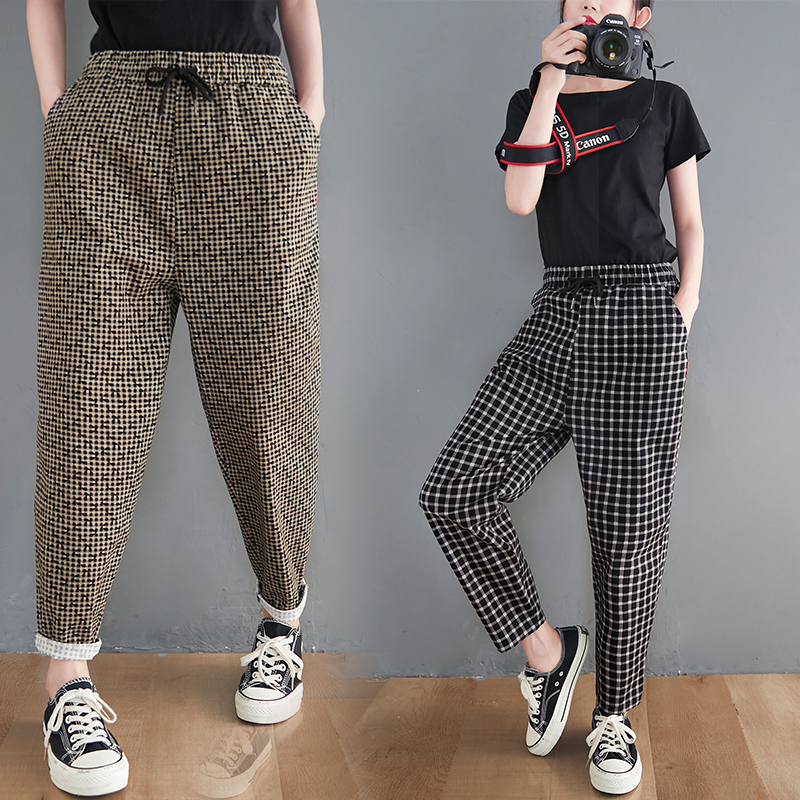 Summer radish pants new loose and breathable show thin Plaid Korean casual Harem Pants fashion