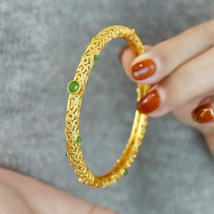 THERE IS RICE [AUSPICIOUS CLOUD RUYI INHERITANCE ANCIENT METHOD GILT BRACELET] CHINESE STYLE RETRO COURT JASPER SAND GOLD BRACELET