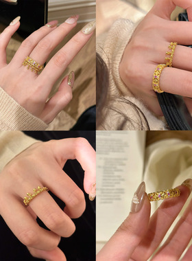 菱格镶钻流苏小摇铃叠戴套戒戒指