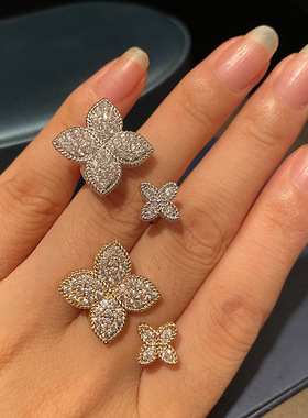 四叶花戒指时尚开口可调节食指戒