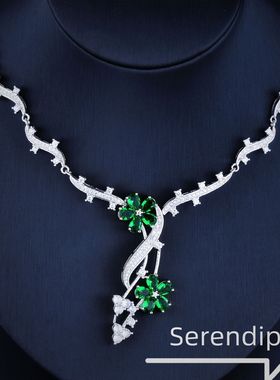 祖母绿奢华项链重工绽梅礼服套链