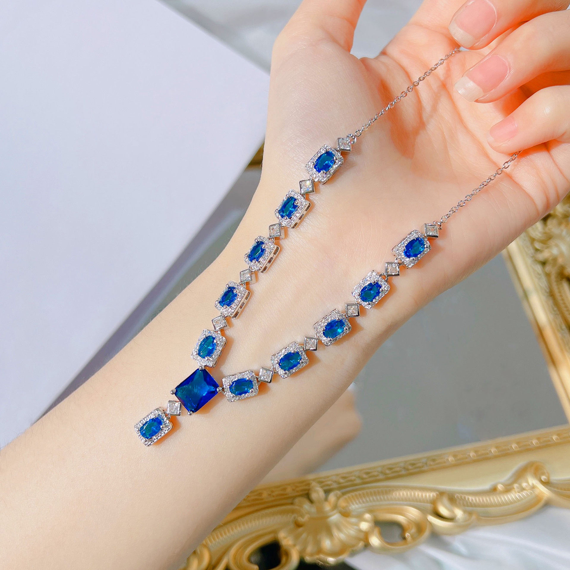 有米【高级设计珠宝仿斯里兰卡皇家蓝宝石项链】贵妇彩宝晚装套链