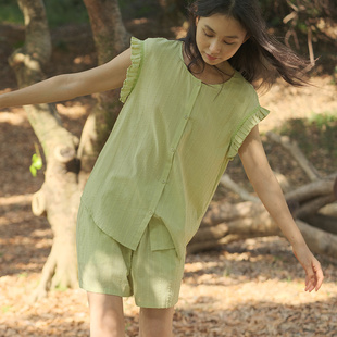 家居套装 短裤 梭织纯棉提花圆领花边袖 朵朵可可睡衣女2025春夏新款