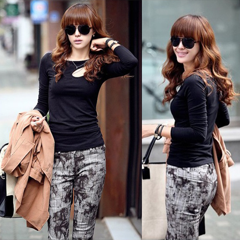 长袖t恤新款冬季圆领修身大码女装性感胖mm打底衫体恤正肩上衣