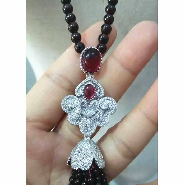 DIY配件 925银镀白金 黄金皇冠帽头微镶多钻坠 天然珍珠流苏吊坠