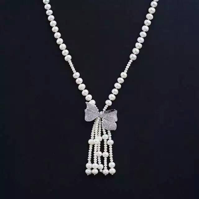 DIY配件 银镀白金蝴蝶结款多锆石隔片隔花天然珍珠项链毛衣链隔饰
