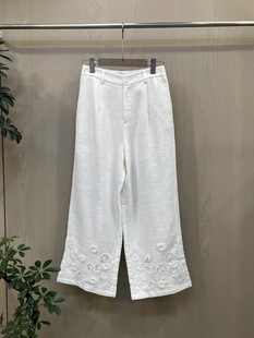 脚边提花麻休闲长裤 百搭休闲显瘦裤 0759 时尚 瑞瑞欧货2026春新款