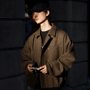 日系复古冬季 杂货店 毛呢夹克男羊毛宽松情侣外套 有时又一 恰恰