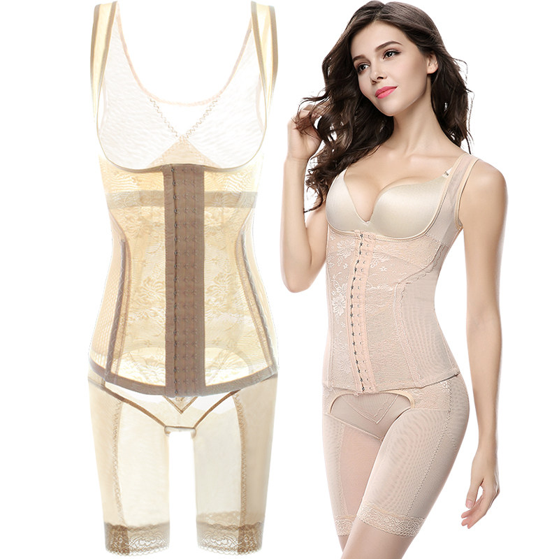 透气排扣加强收腹束腰分体塑身衣女夏超薄套装美体内衣提臀收肚子