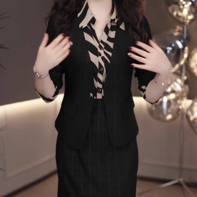 高级乐丽丝小西装连衣裙两件套2025秋新款时尚格子西服连衣裙套装