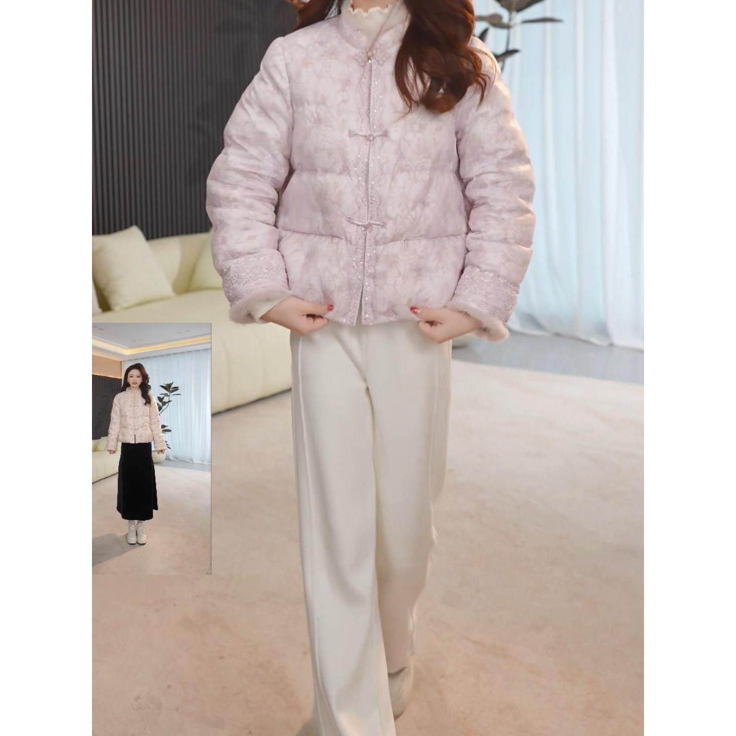 时尚轻薄国风90白鸭绒羽绒服女2025冬季新款宽松减龄保暖气质外套,女装/女士精品,羽绒服,淘宝优惠券,粉丝福利购,淘宝优惠卷