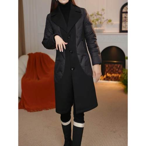 高端时尚修身中长款拼接羽绒服外套2025冬季新款减龄加厚保暖大衣