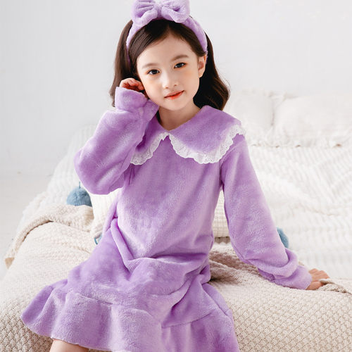 秋冬季长袖加厚公主风珊瑚绒睡衣