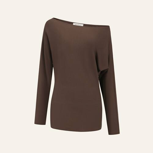 深棕色一字肩收腰上衣 E1JBSSKT20002BR