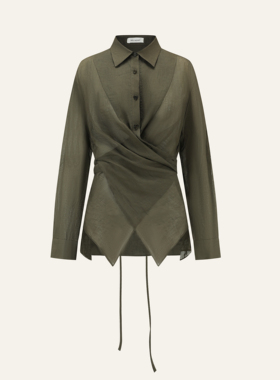 INTO THE EAST 橄榄绿交叠系带衬衫 E1JBSSSH200050L03