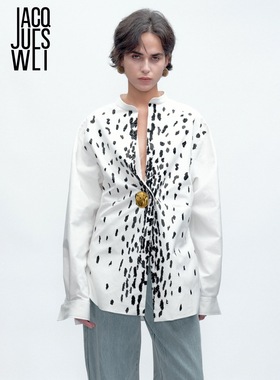 JACQUES WEI 白色斑马刺绣立领衬衫 JW-25AW-CS007