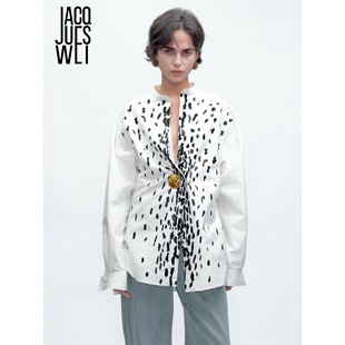 JACQUES WEI 白色斑马刺绣立领衬衫 JW-25AW-CS007