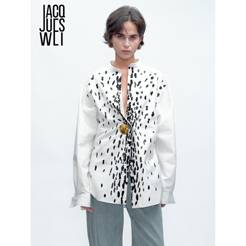 JACQUES WEI 白色斑马刺绣立领衬衫 JW-25AW-CS007