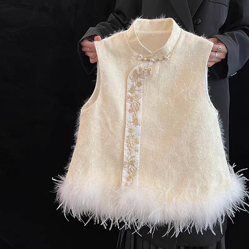汉服女童童装秋冬款儿童新中式提花毛边拼接马甲宝宝古风唐装背心,童装/婴儿装/亲子装,旗袍,淘宝优惠券,粉丝福利购,淘宝优惠卷