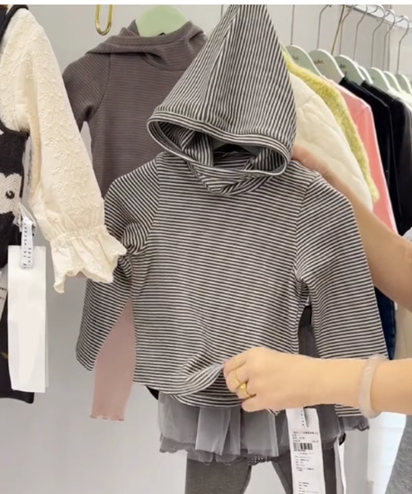 韩国童装儿童秋冬长袖T恤时髦韩版条纹打底衫男女童休闲连帽上衣