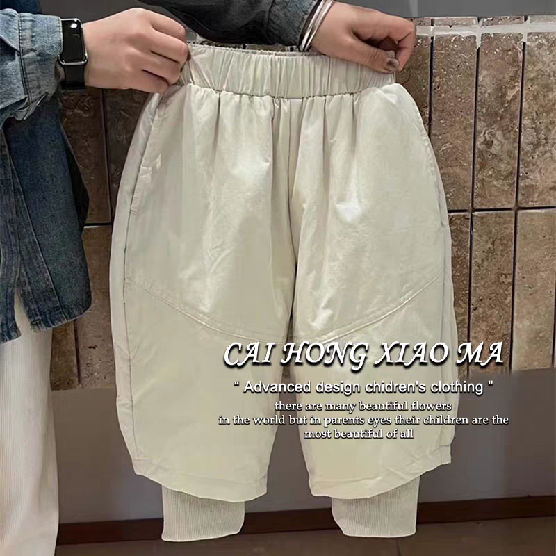 韩版童装2025秋冬季新款儿童裤子男女童百搭夹棉假两件束脚裤棉裤