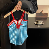 宝宝泳衣2025夏季 格子系带露肩设计连体游泳衣 洋气女童装 新款 时尚